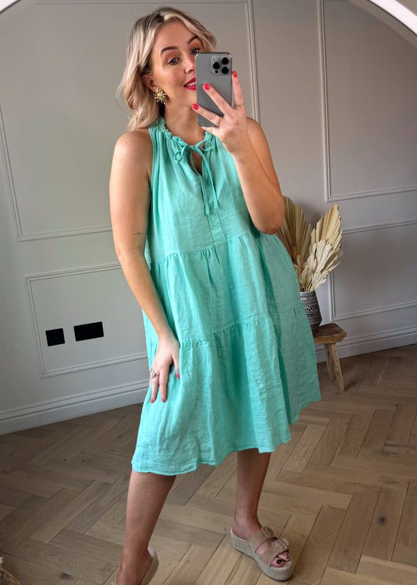 Bethan linen dress - turquoise-The Style Attic