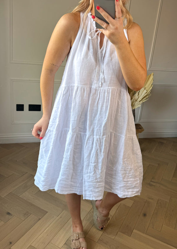 Bethan linen dress - white-The Style Attic