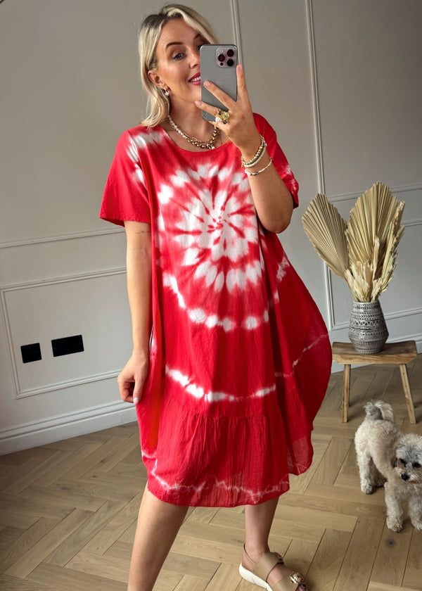 Bryony tie dye tee dress - red-The Style Attic
