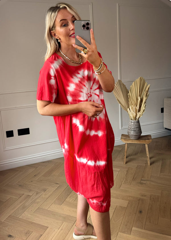 Bryony tie dye tee dress - red-The Style Attic