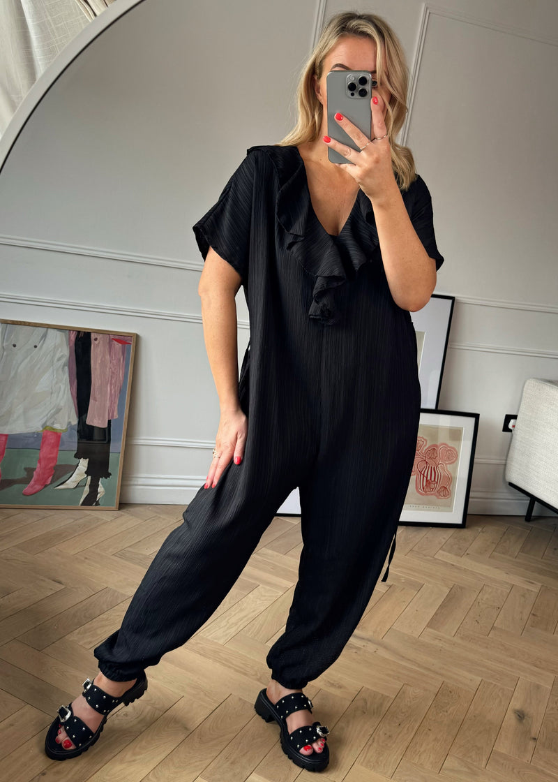 Coco flounced jumpsuit - black-The Style Attic