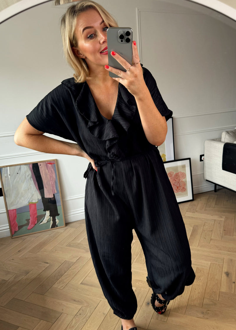 Coco flounced jumpsuit - black-The Style Attic