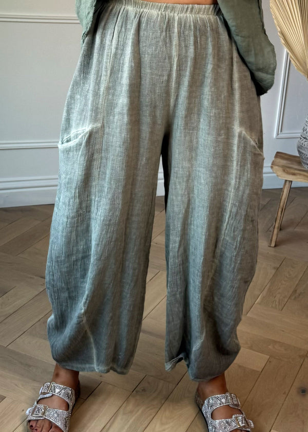 Nelson linen pants - khaki-The Style Attic