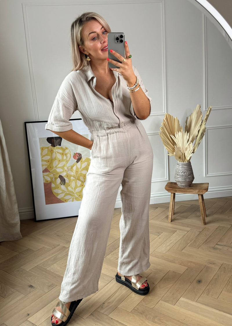 Porter cheesecloth jumpsuit - stone-The Style Attic