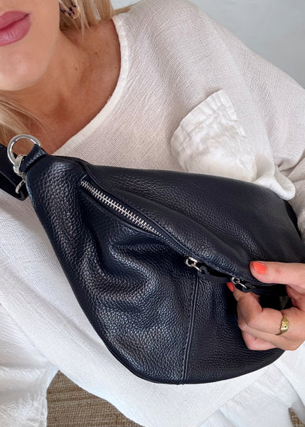 Tori leather sling bag - navy – The Style Attic