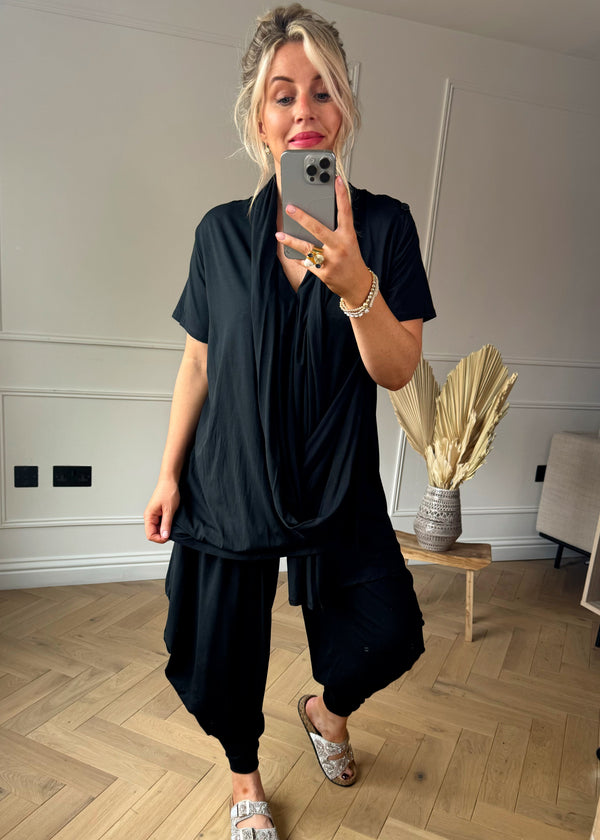 Tina drape top - black-The Style Attic