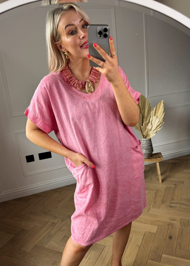 Vespa linen pocket dress - rose-The Style Attic