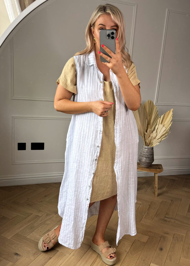 Vespa linen pocket dress - sand-The Style Attic