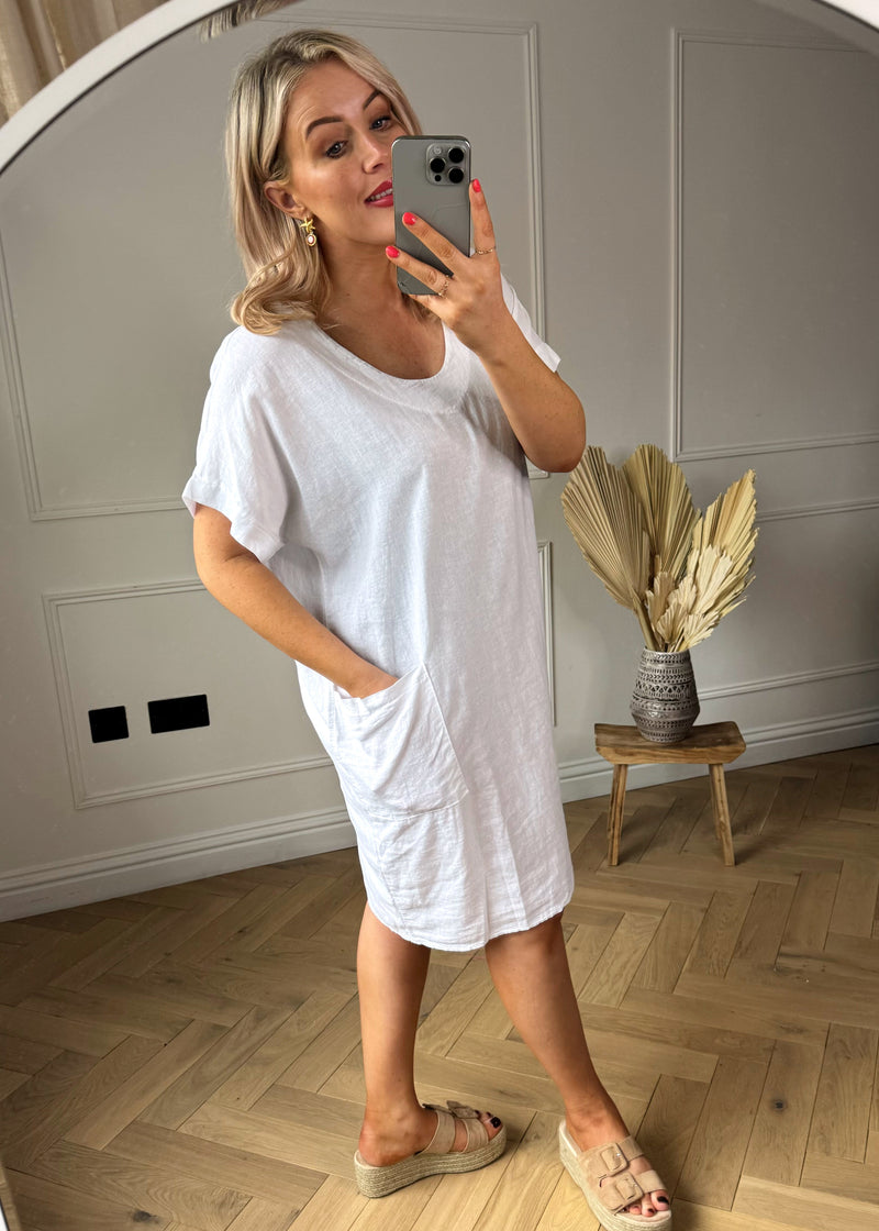 Vespa linen pocket dress - white-The Style Attic