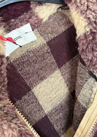 1/4 zip check fleece - Merlot/cream-The Style Attic