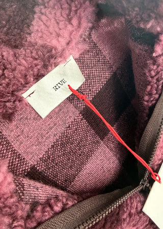 1/4 zip check fleece - Merlot/pink-The Style Attic
