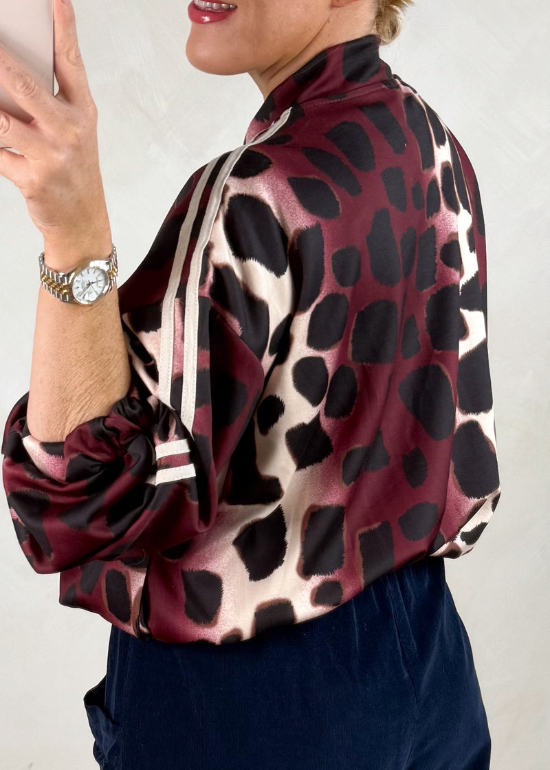 2 stripe bomber jacket - Merlot-The Style Attic