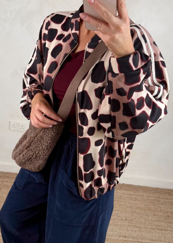 2 stripe bomber jacket - Mocha-The Style Attic