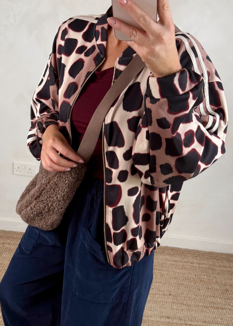 2 stripe bomber jacket - Mocha-The Style Attic