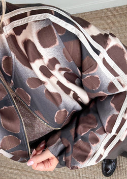 2 stripe bomber jacket - chocolate-The Style Attic