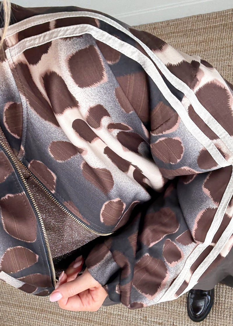 2 stripe bomber jacket - chocolate-The Style Attic