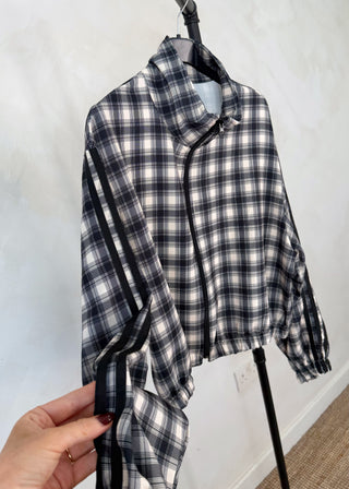 3 stripe lightweight check jacket - Black-The Style Attic