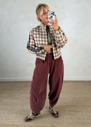 3 stripe lightweight check jacket - Camel-The Style Attic