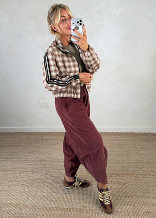 3 stripe lightweight check jacket - Camel-The Style Attic