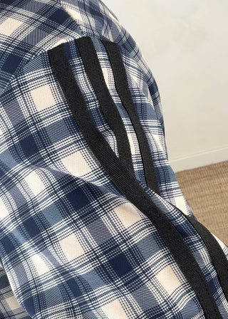 3 stripe lightweight check jacket - Navy-The Style Attic