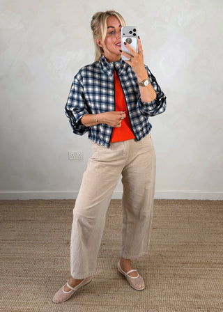 3 stripe lightweight check jacket - Navy-The Style Attic