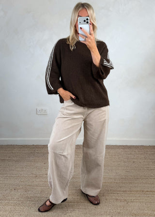 4 stripe knit - Chocolate-The Style Attic