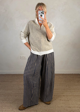 4 stripe zip knit - Oatmeal/cream-The Style Attic