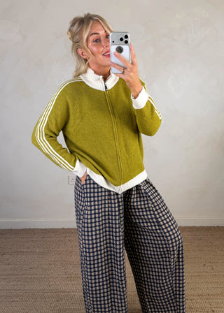 4 stripe zip knit - Pistachio/cream-The Style Attic