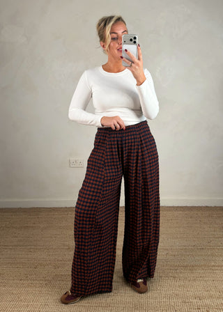 AW Bexley checked barrel leg trouser - Nine-The Style Attic