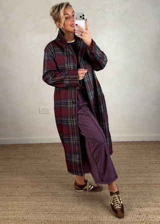 Acid wash barrel leg trouser - Aubergine-The Style Attic