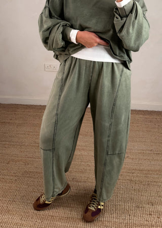 Acid wash barrel leg trouser - Khaki-The Style Attic