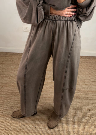 Acid wash barrel leg trouser - Taupe-The Style Attic