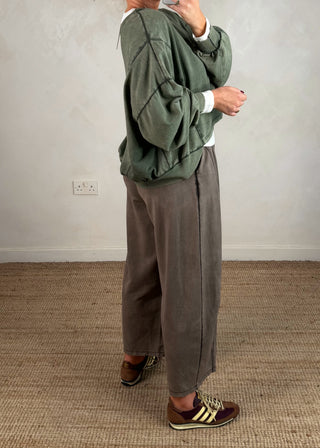 Acid wash barrel leg trouser - Taupe-The Style Attic