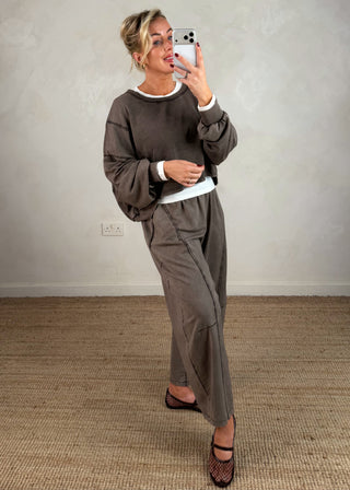 Acid wash barrel leg trouser - Taupe-The Style Attic