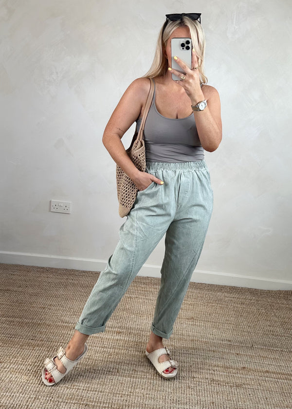 Acid wash cargo trouser - khaki-The Style Attic