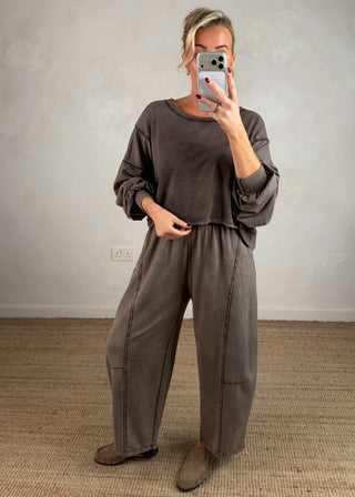Acid wash sweater - Taupe-The Style Attic