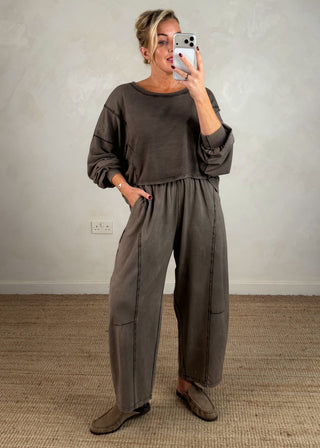 Acid wash sweater - Taupe-The Style Attic