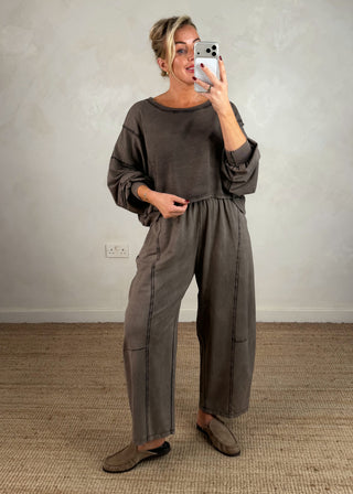 Acid wash sweater - Taupe-The Style Attic