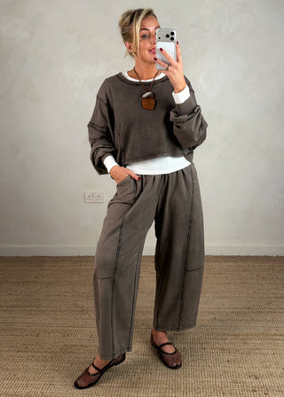 Acid wash sweater - Taupe-The Style Attic