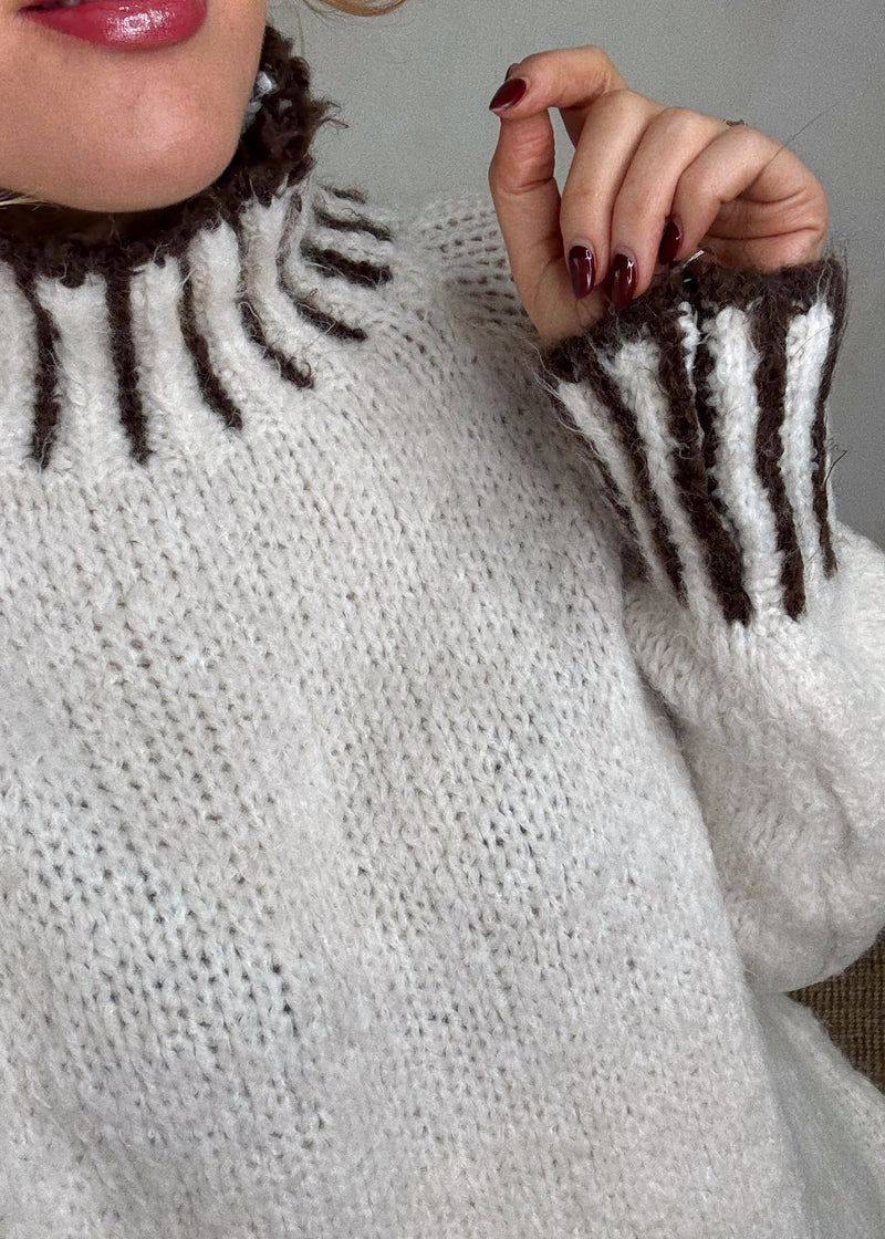 Ada contrast stitch knit - cream/choc-The Style Attic