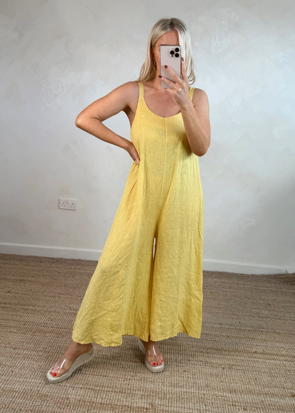 Adele linen jumpsuit - buttermilk-The Style Attic