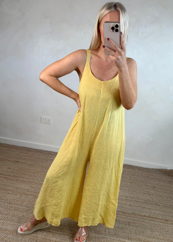 Adele linen jumpsuit - buttermilk-The Style Attic