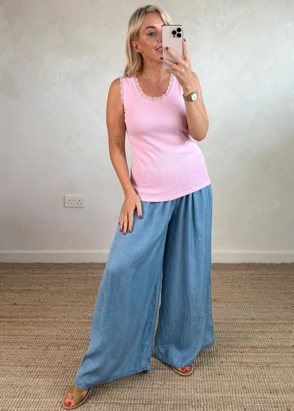 Alfie Denim palazzo - mid blue-The Style Attic