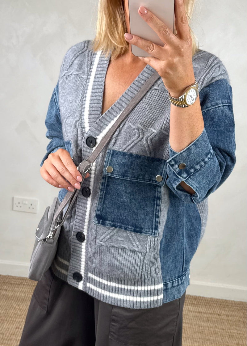 Alicia denim cardigan knit - grey-The Style Attic