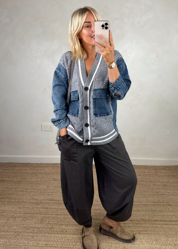 Alicia denim cardigan knit - grey-The Style Attic