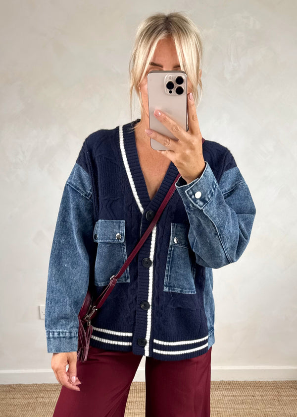 Alicia denim cardigan knit - navy-The Style Attic