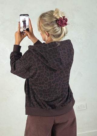 Amber animal print hoodie - chocolate-The Style Attic
