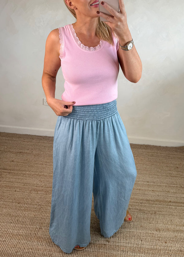Amy Denim palazzo - light blue-The Style Attic