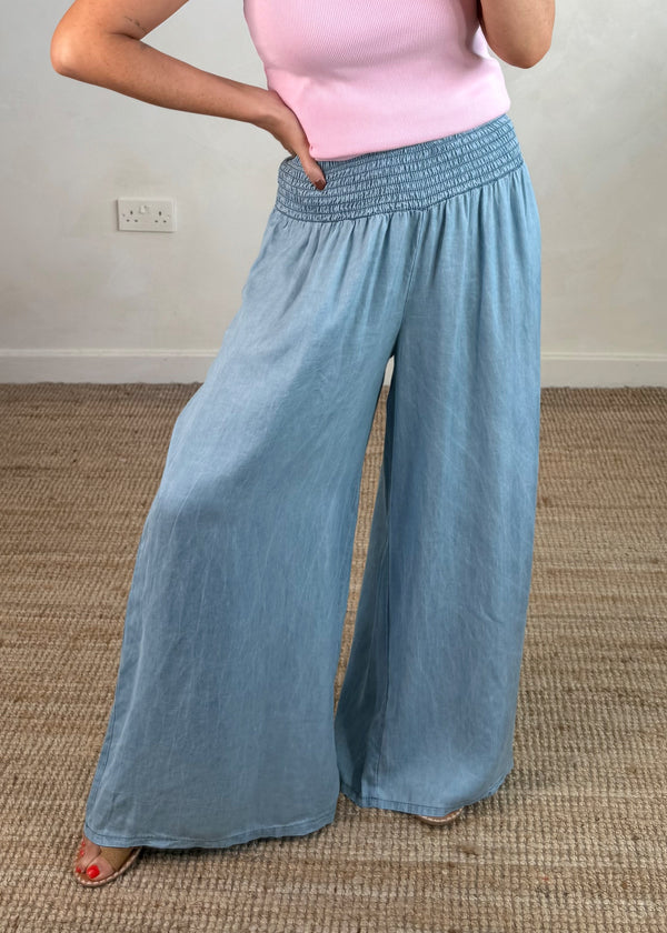 Amy Denim palazzo - light blue-The Style Attic