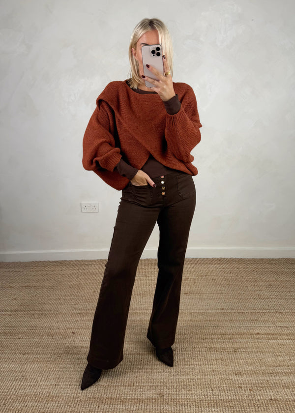 Anais cross front knit - rust-The Style Attic